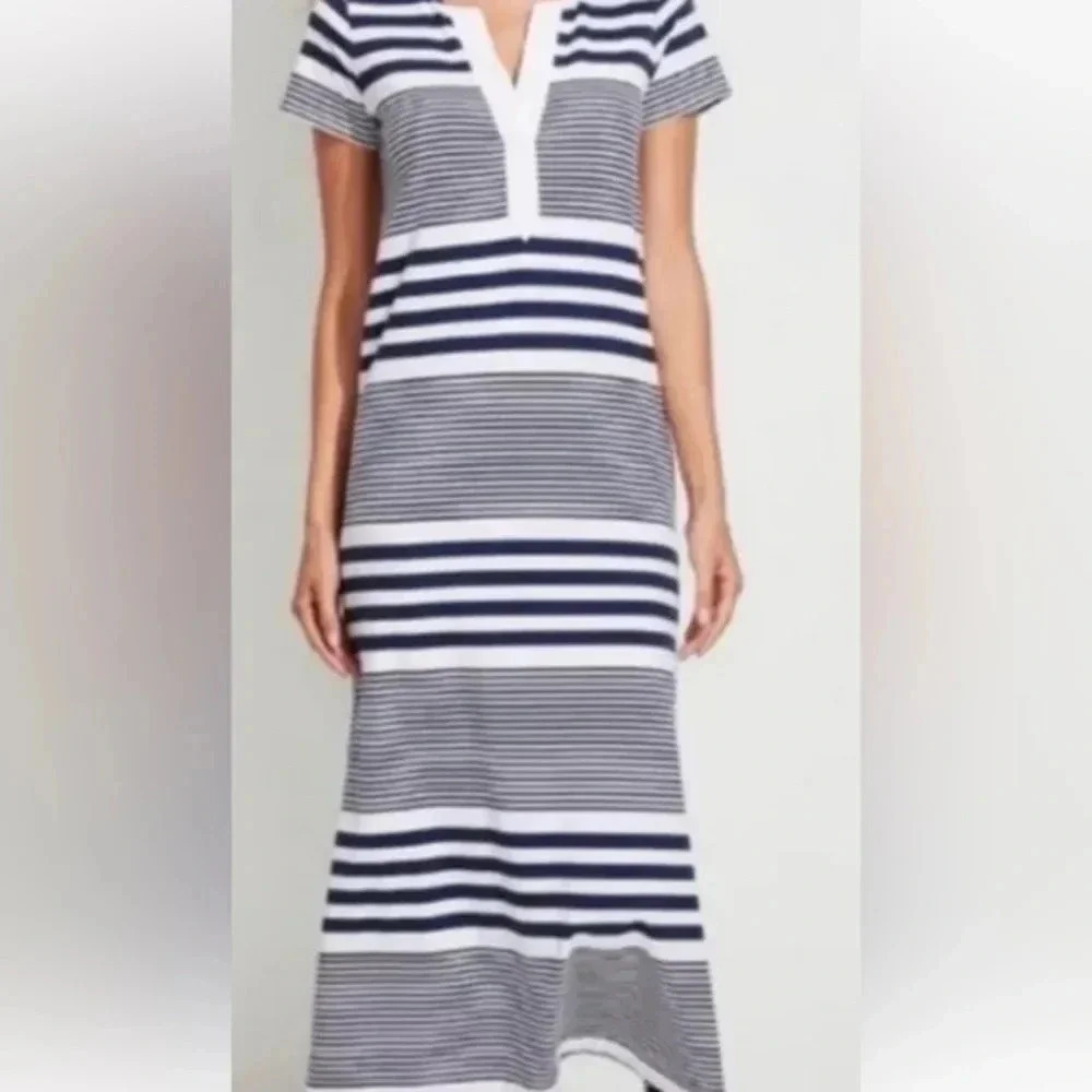 Vineyard Vines Edgartown Navy & White Striped Deep Bay Maxi Dress Size XXS
